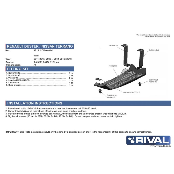 Plaque de protection moteur + BV Rival Dacia duster