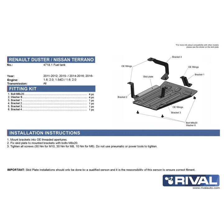 Plaque de protection reservoir carbur. Rival Dacia duster I&II
