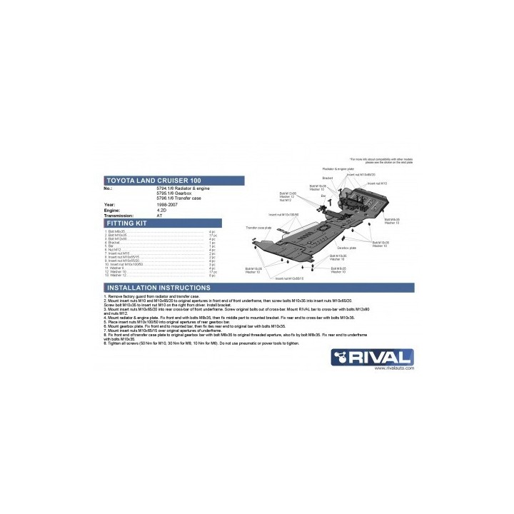Kit de 3 plaques de protection Toyota Landcruiser 100 (02-07)
